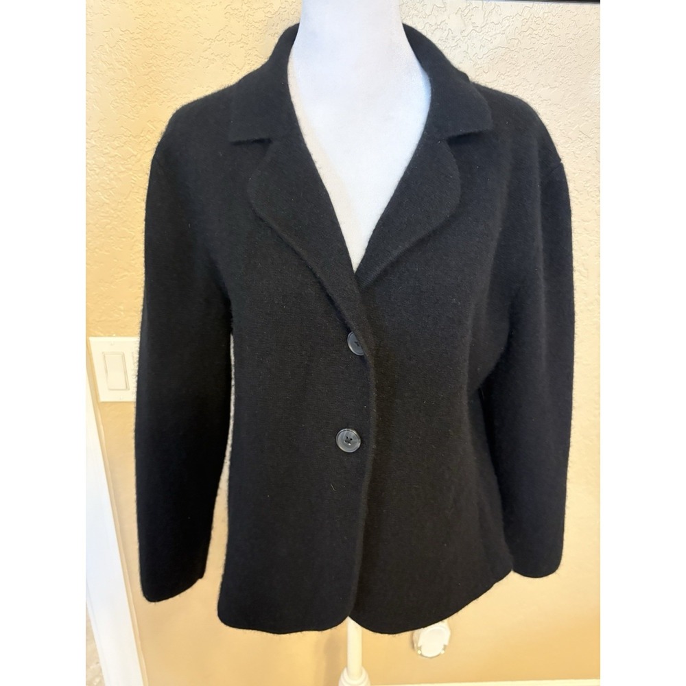 Raffi Women's Cashmere Blazer Style Knit Cardigan Sweater, Black XL